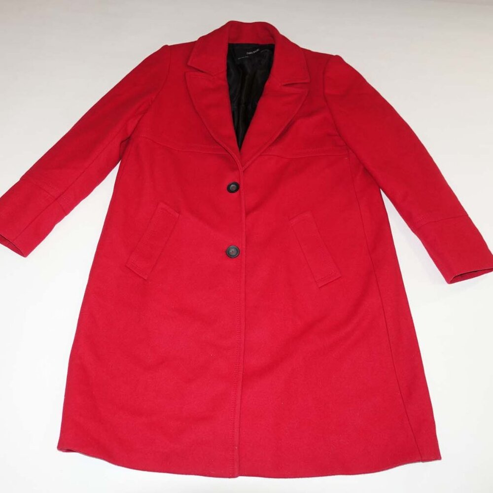 Zara Women's Overcoat Size XL Wool Blend Red 2 Button Front Long Sleeves Coat